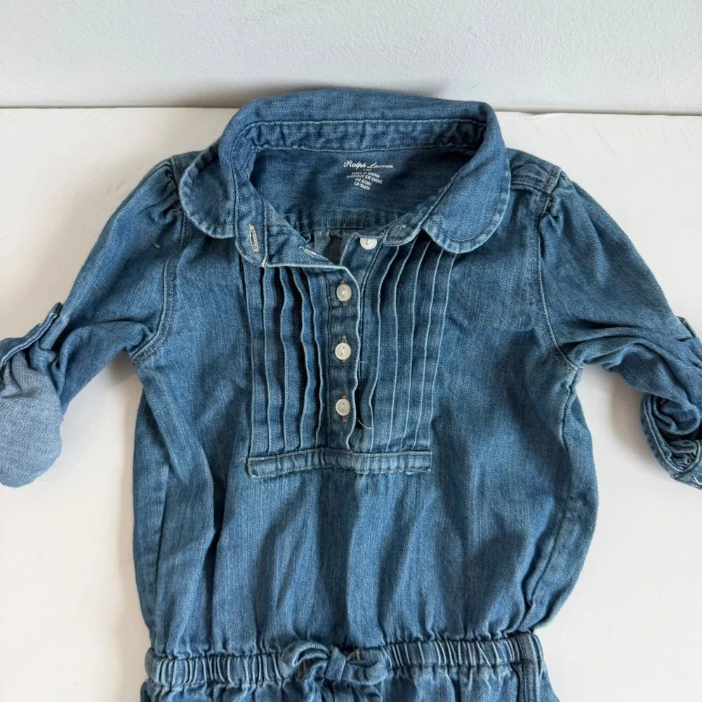 Ralph Lauren Chambray Pleated Coveralls Size 12 Months